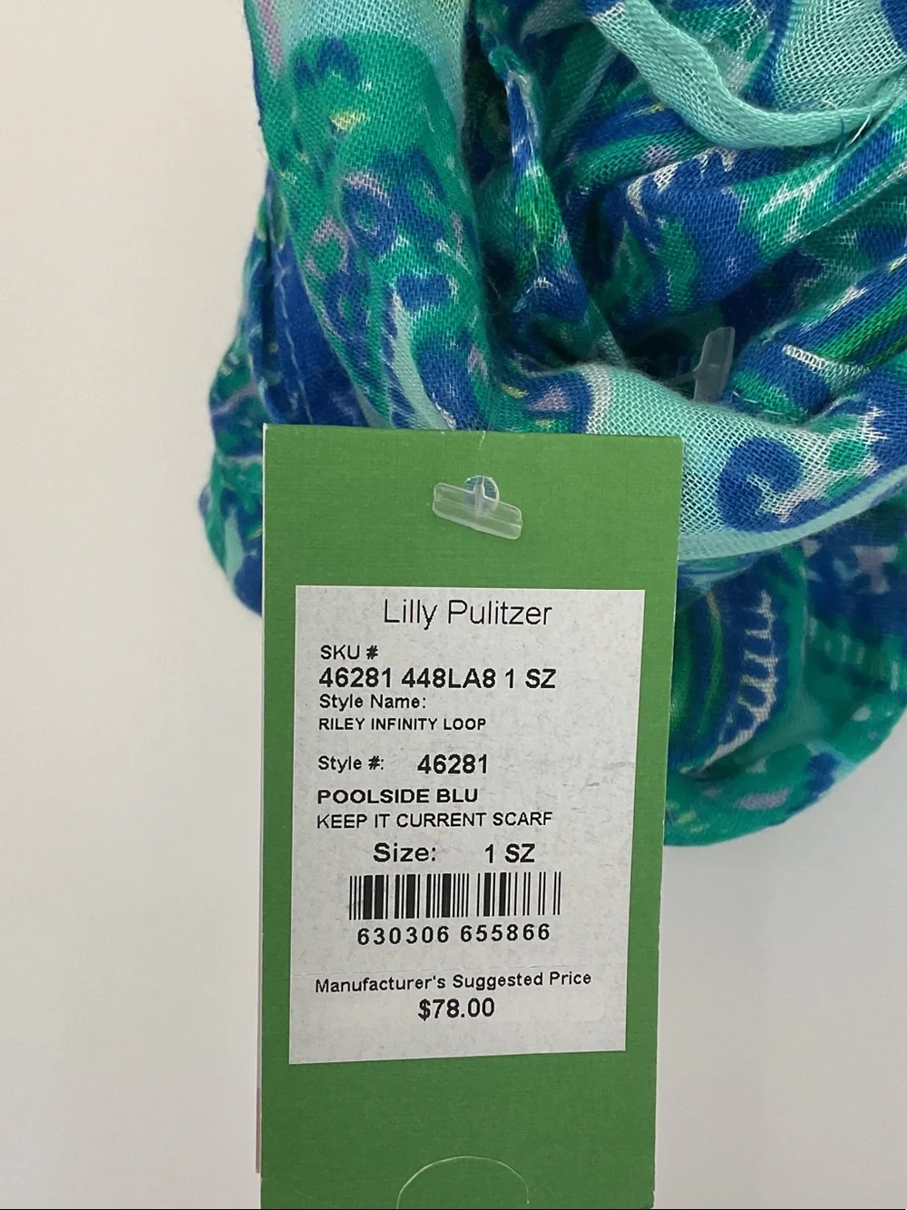 Lilly Pulitzer Teal and Royal Blue Paisley Infinity Scarf